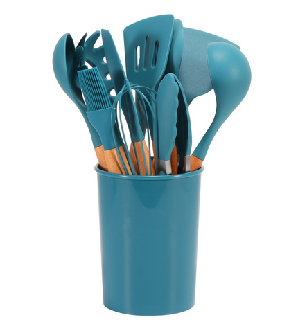 Silicone Kitchen Utensil Set – BPA-free, heat-resistant with wooden handles for cooking and baking