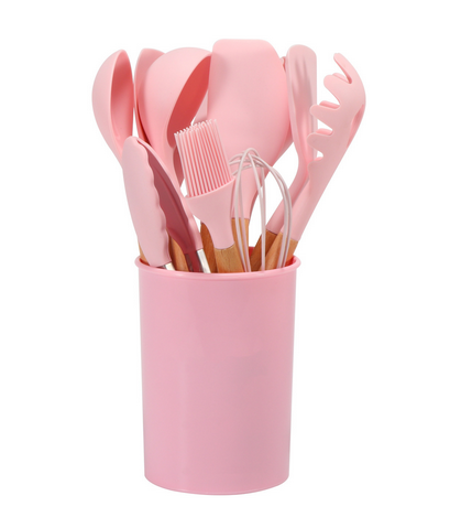 Silicone Kitchen Utensil Set – BPA-free, heat-resistant with wooden handles for cooking and baking