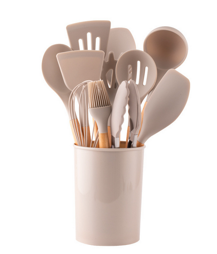 Silicone Kitchen Utensil Set – BPA-free, heat-resistant with wooden handles for cooking and baking