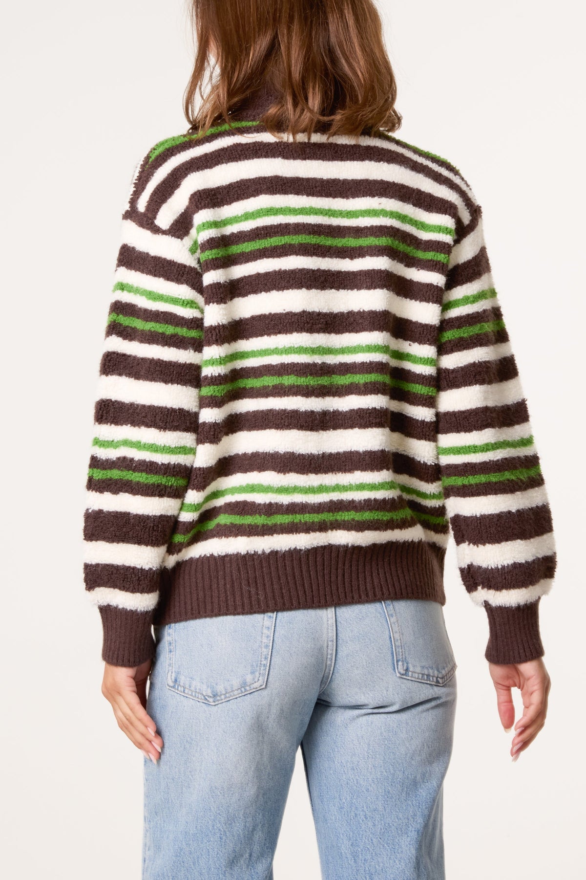 Pull Femme Rayé Zippé Col Montant en Maille