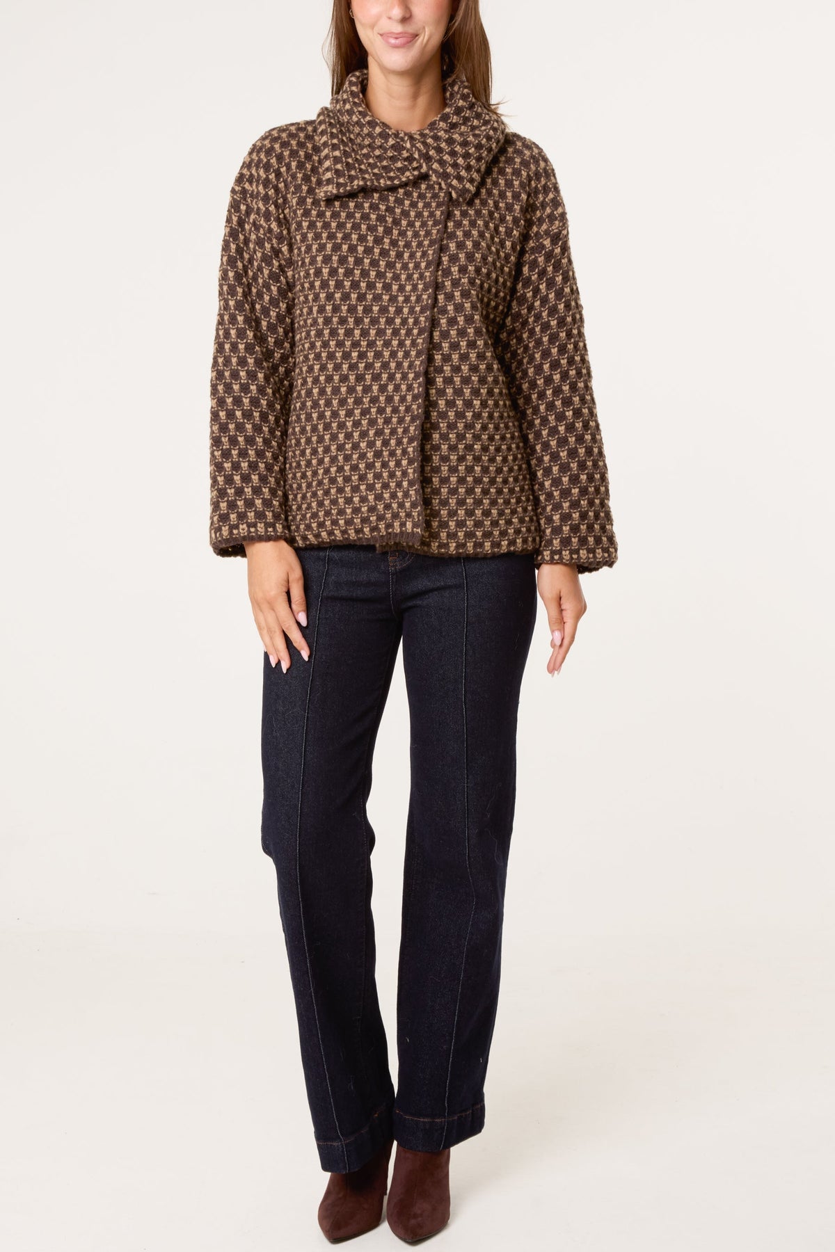 Manteau Femme en Maille Structurée Chocolat