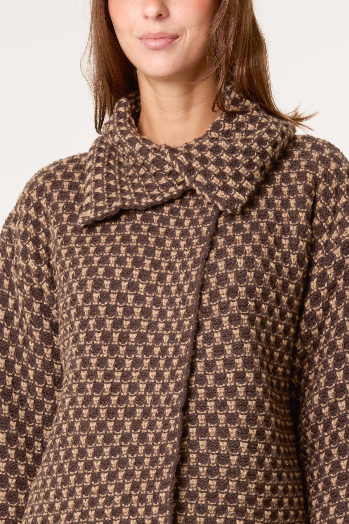 Manteau Femme en Maille Structurée Chocolat