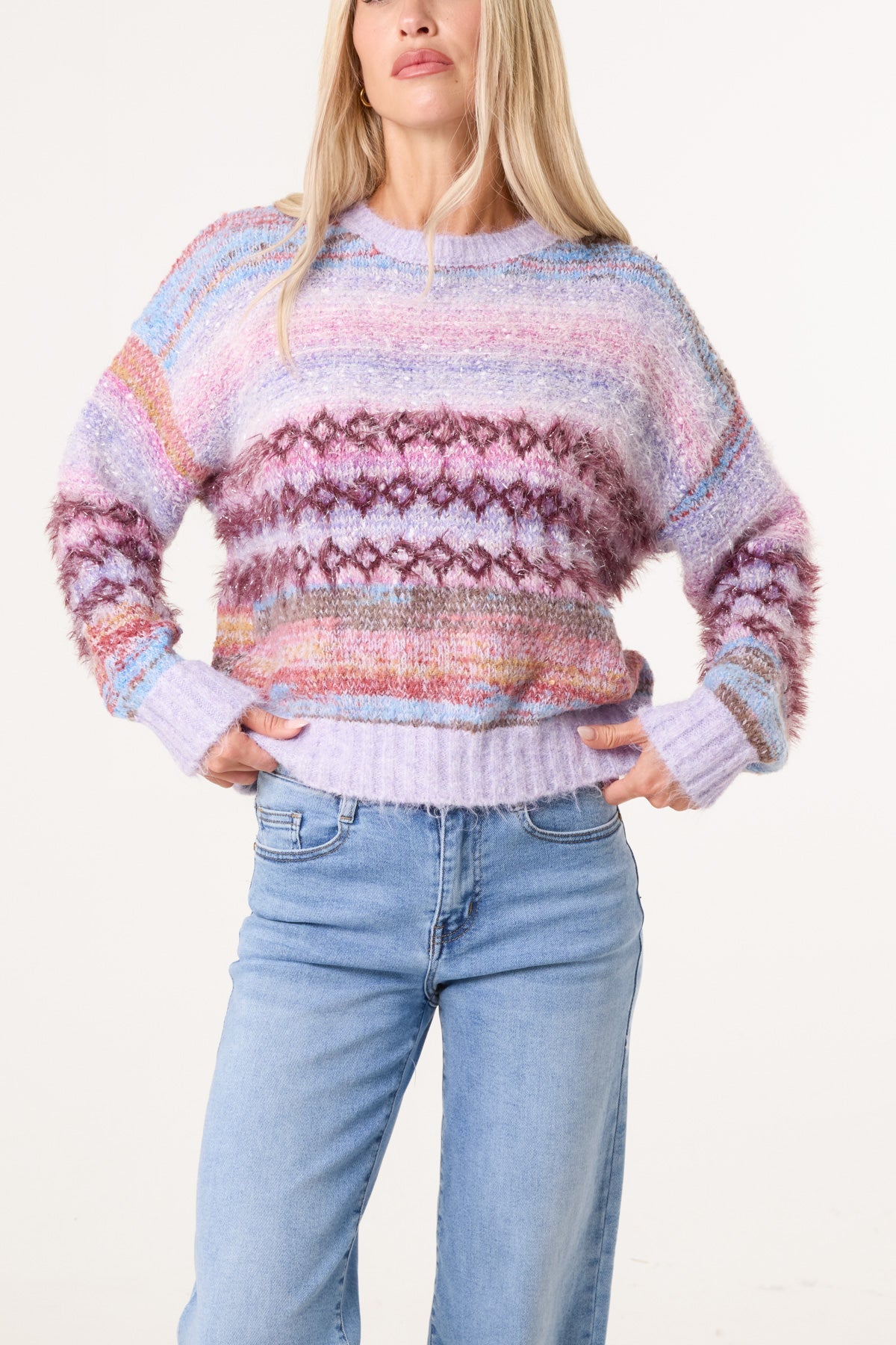 Pull Femme Rayé en Maille Chinée