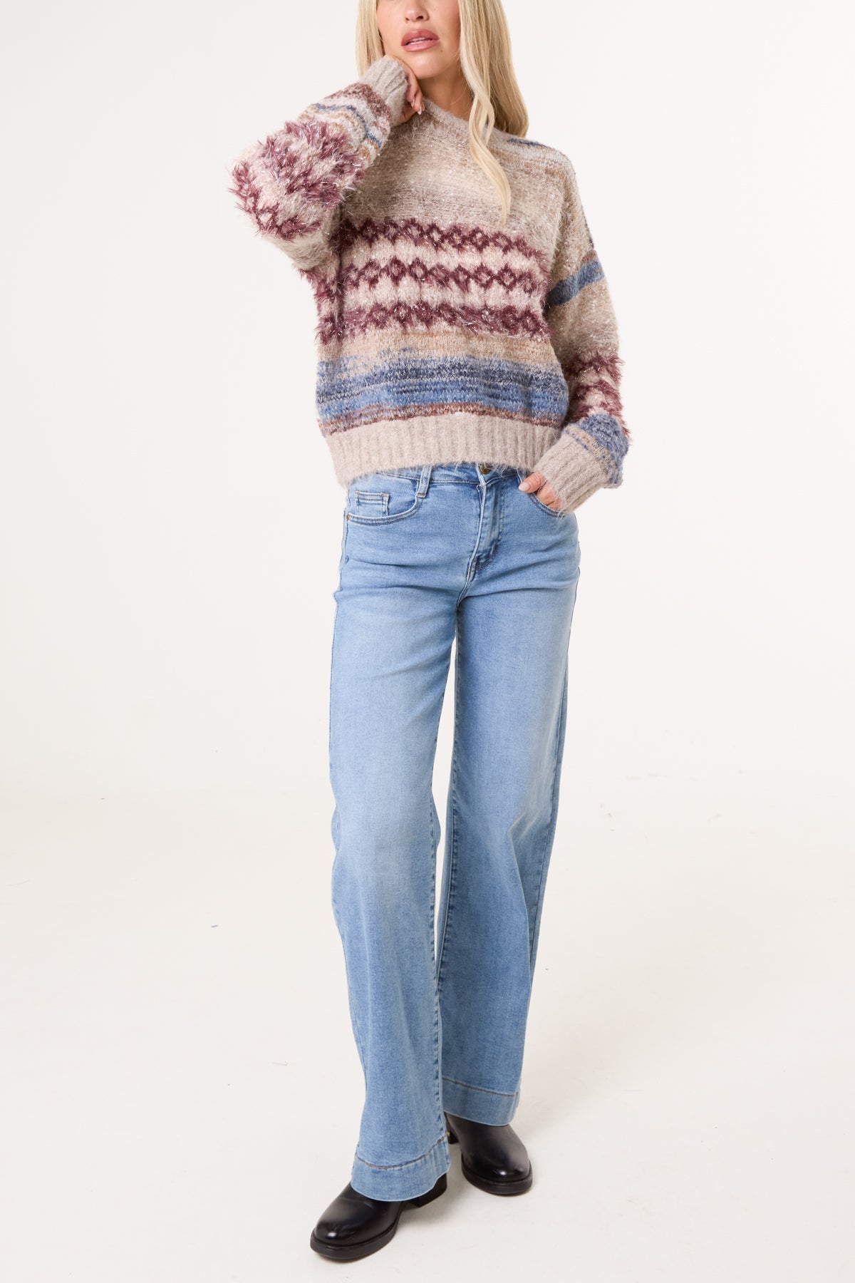 Pull Femme Rayé en Maille Chinée
