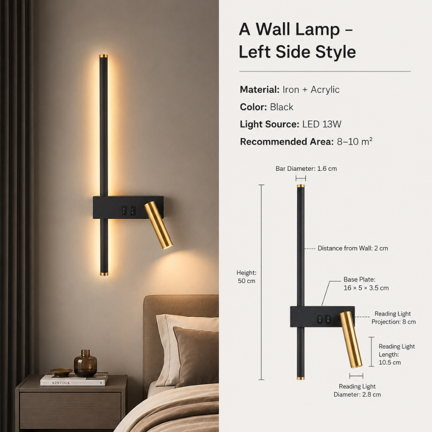 Applique Murale LED Barre Verticale et Spot Orientable