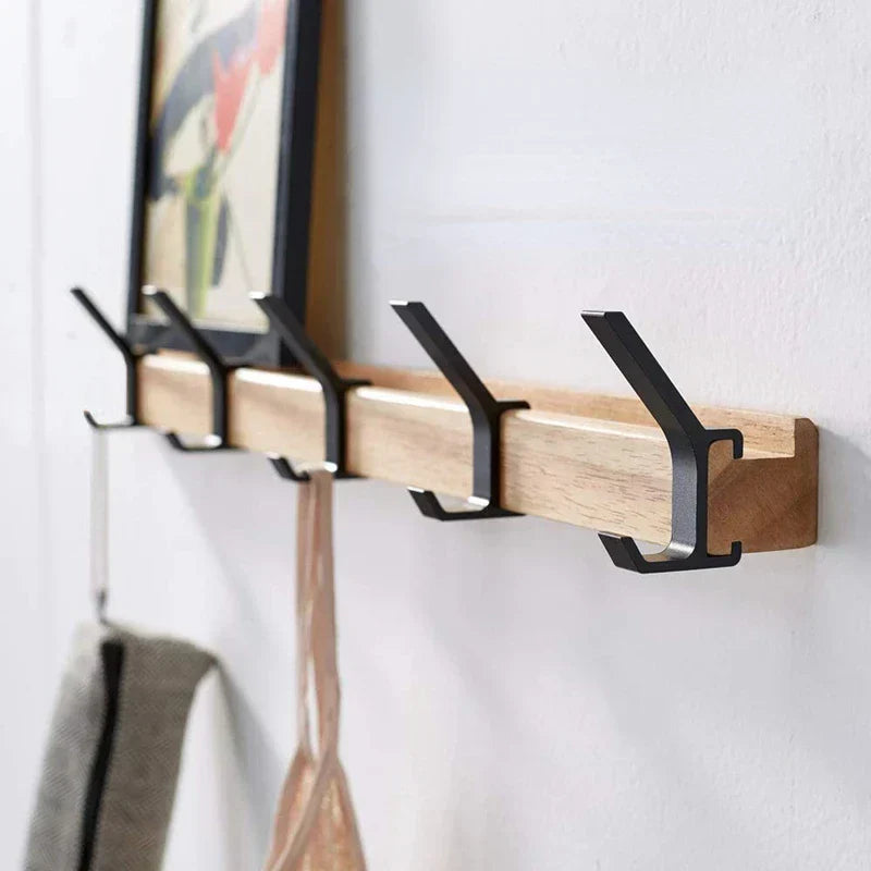 Wall-mounted coat rack – Black, Scandinavian design with adjustable double hooks for the entryway or bedroom
