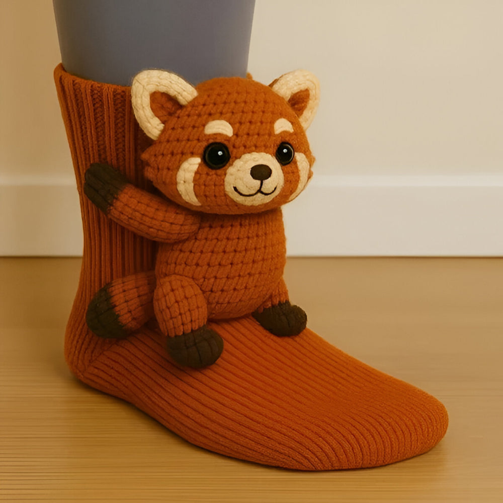 Animal Socks – Plush, 3D Design with Non-Slip Soles for Winter Use at Home