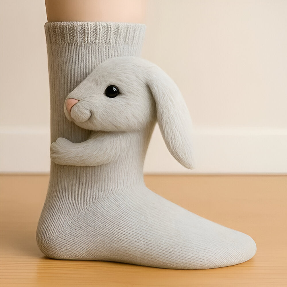 Animal Socks – Plush, 3D Design with Non-Slip Soles for Winter Use at Home