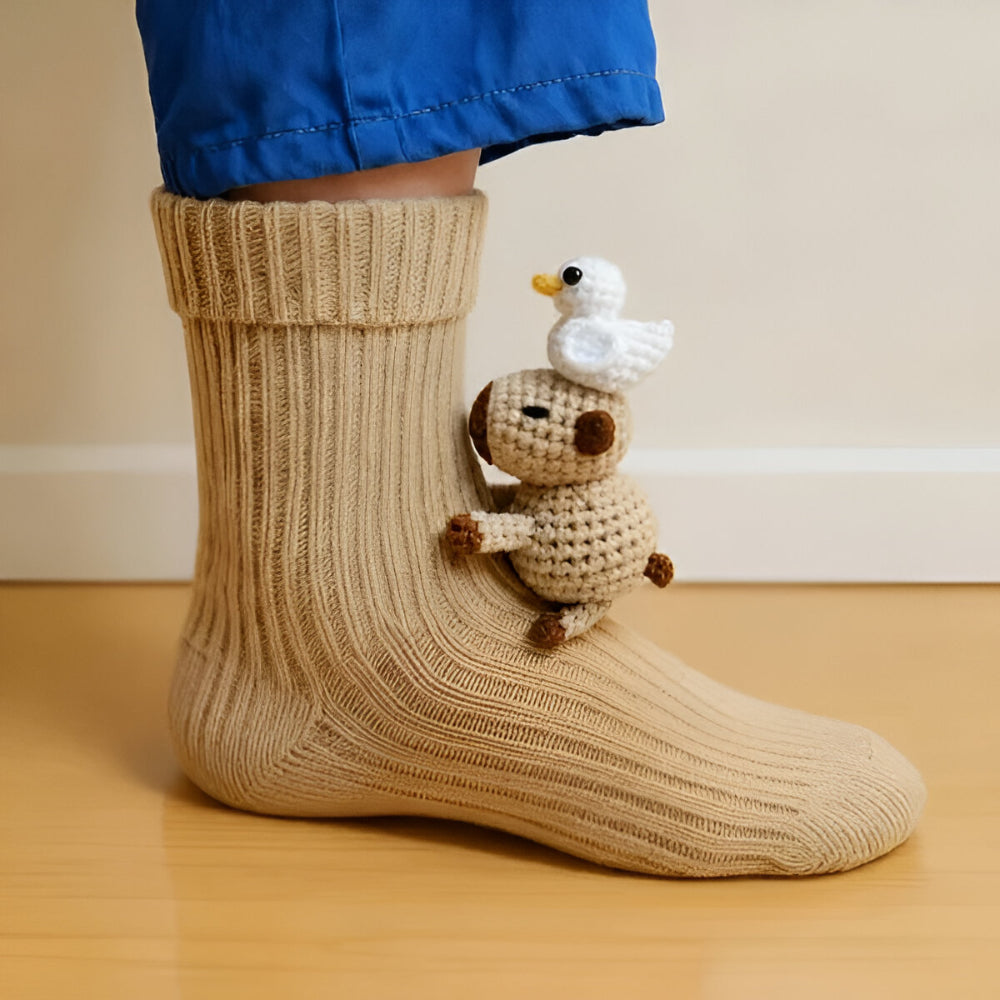 Animal Socks – Plush, 3D Design with Non-Slip Soles for Winter Use at Home