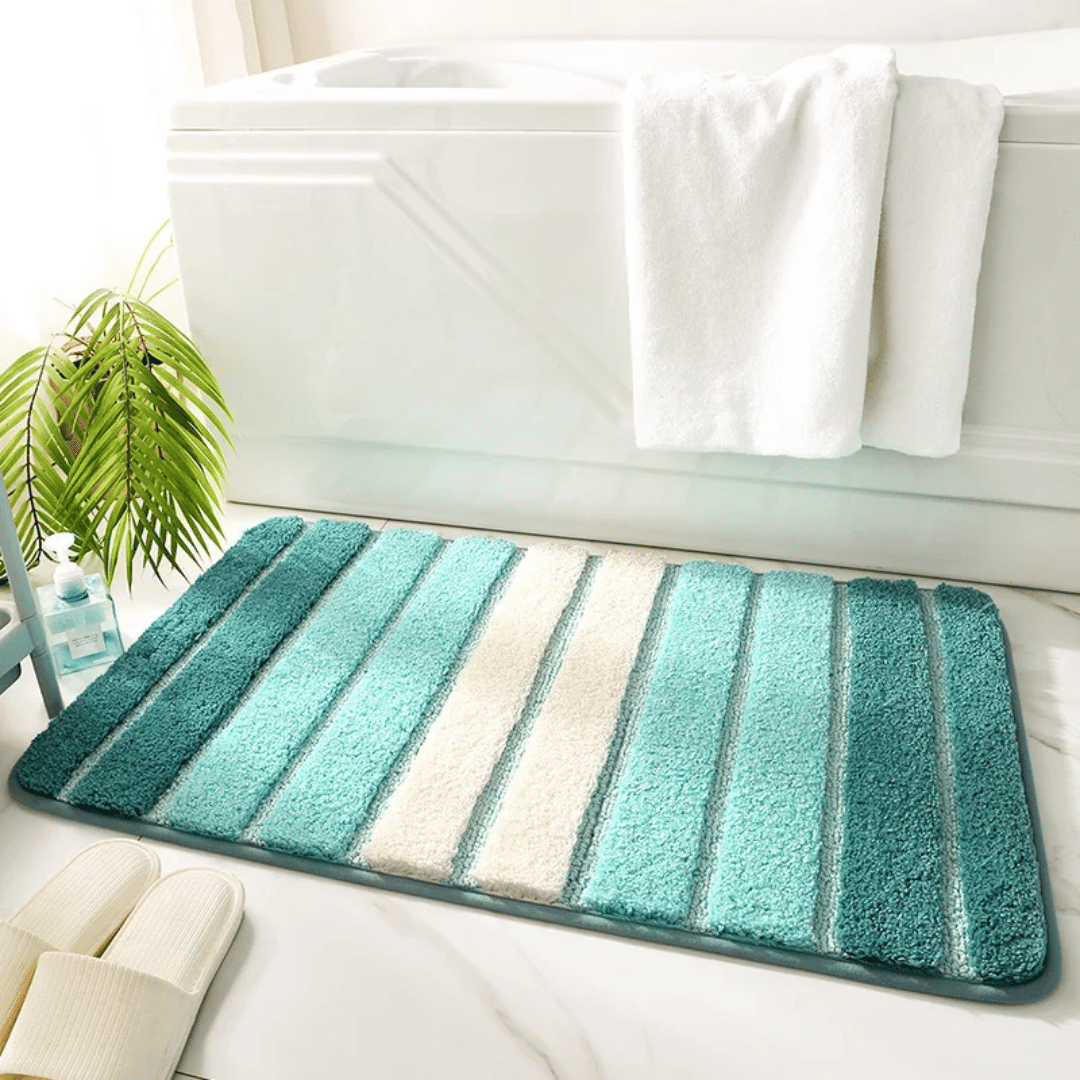 Tapis de Bain Antidérapant Rayé - Doux et Absorbant