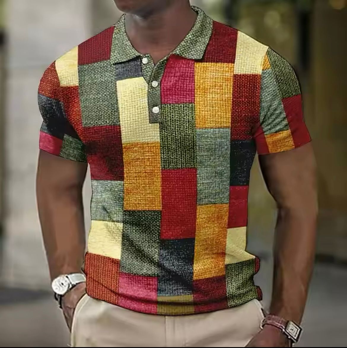 Polo Homme Patchwork à Carreaux