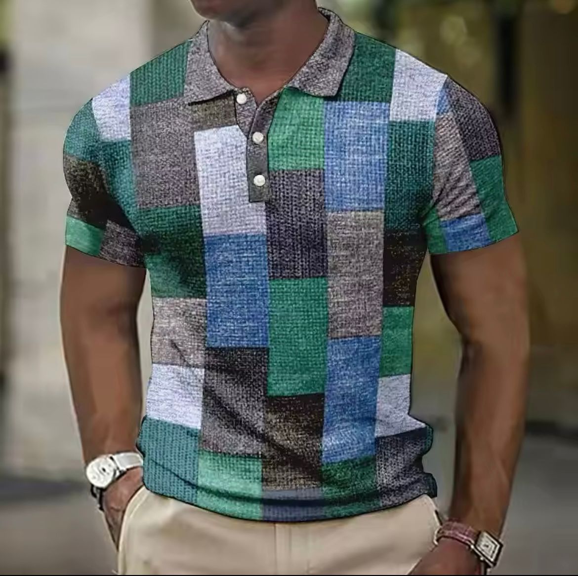 Polo Homme Patchwork à Carreaux