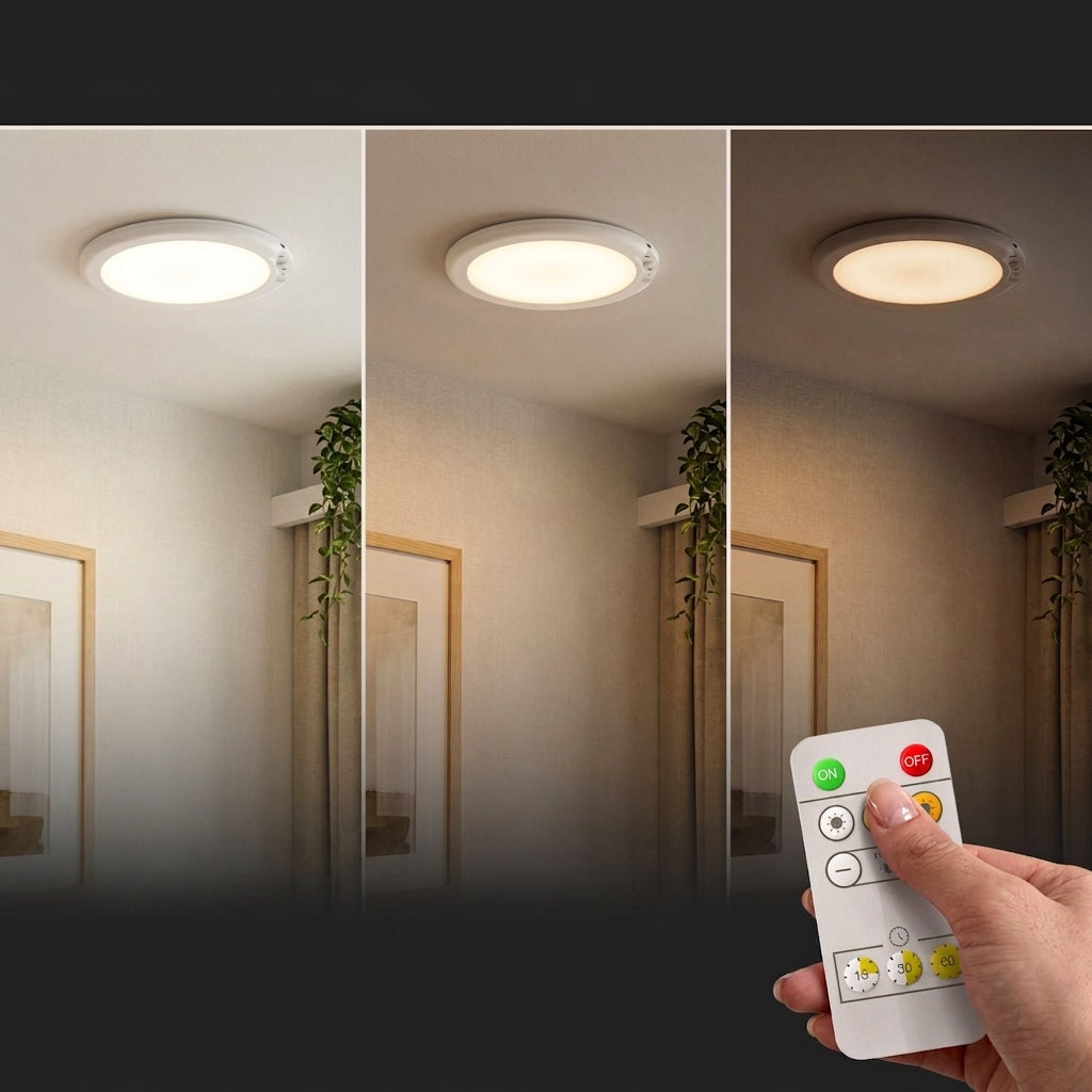 Plafonnier LED Rond Sans Fil - Détecteur de Mouvement, Rechargeable