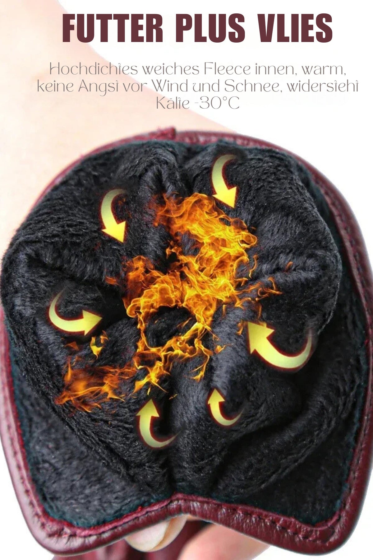 Gants d'Hiver Femme en Cuir, Doublure Polaire Chaude
