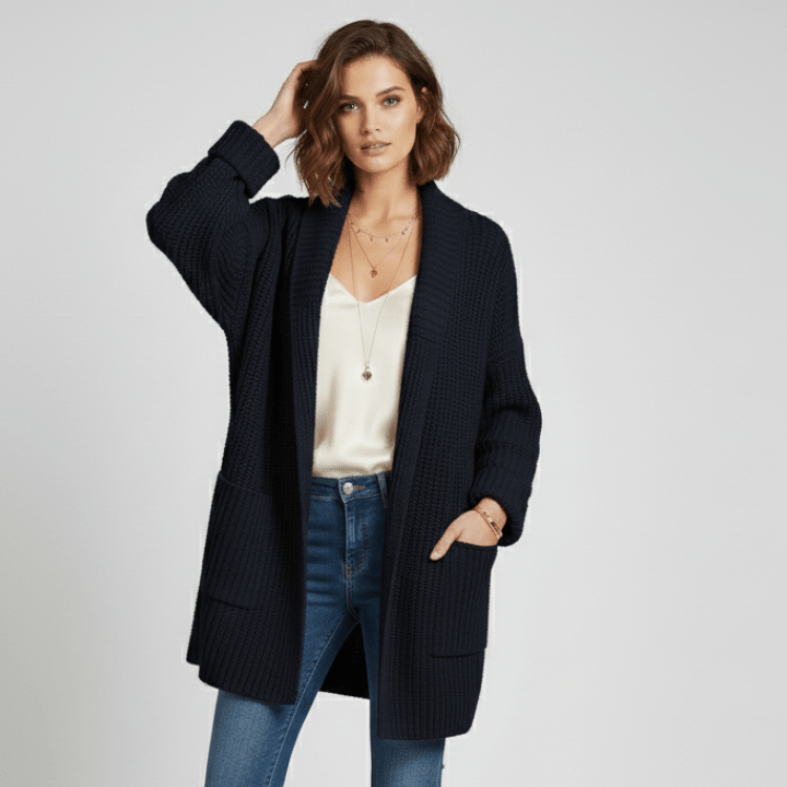 Gilet Femme Long Ouvert à Manches Longues