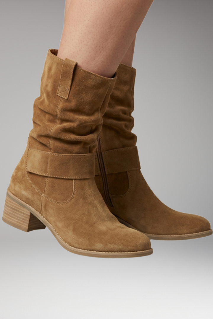 Bottines Femme Effet Slouchy en Daim, Zip Latéral et Semelle Orthopédique