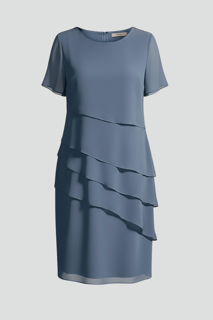 Robe Femme Manches Courtes Superposée Col Rond