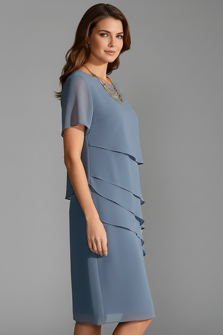 Robe Femme Manches Courtes Superposée Col Rond