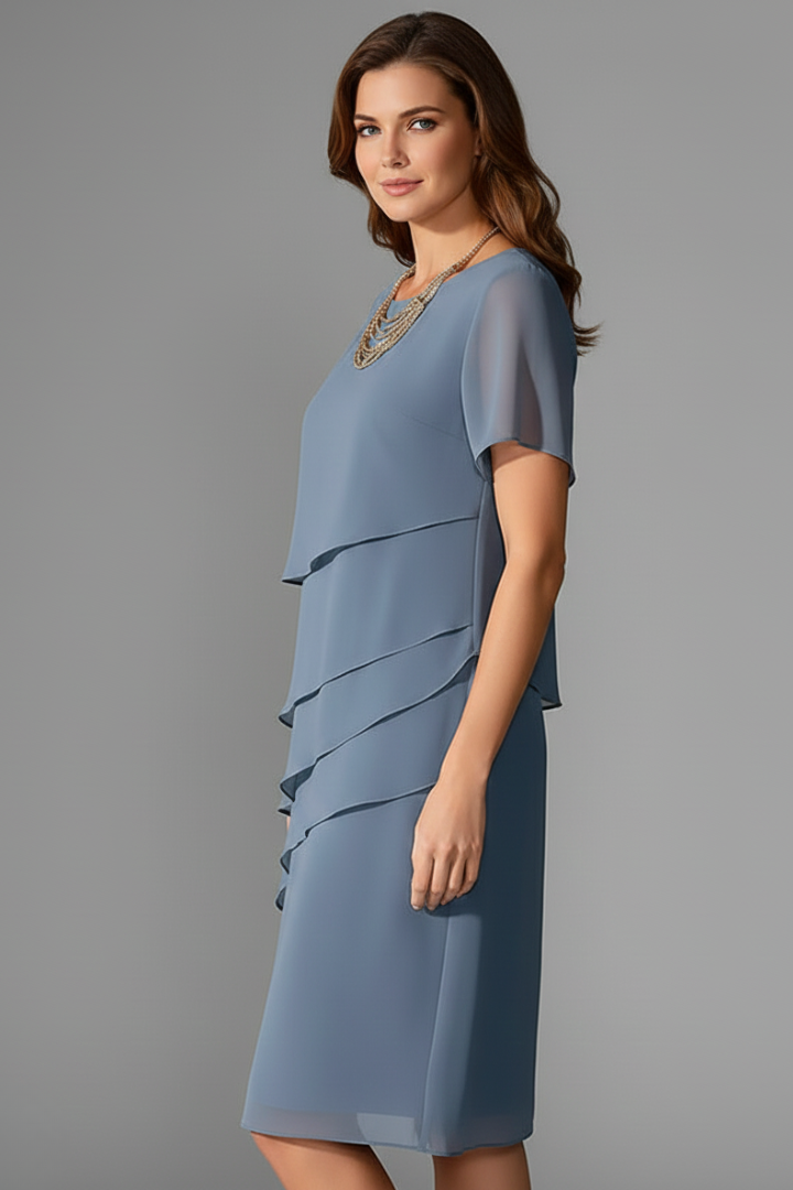 Robe Femme Manches Courtes Superposée Col Rond