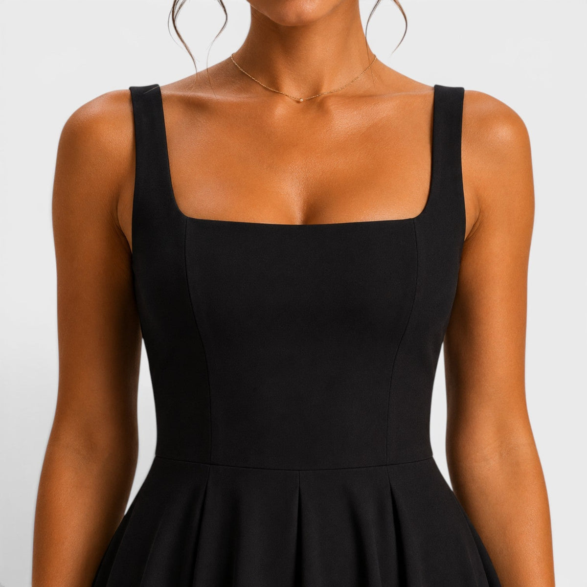 Robe Midi Femme à Bretelles, Décolleté Carré et Bas Évasé