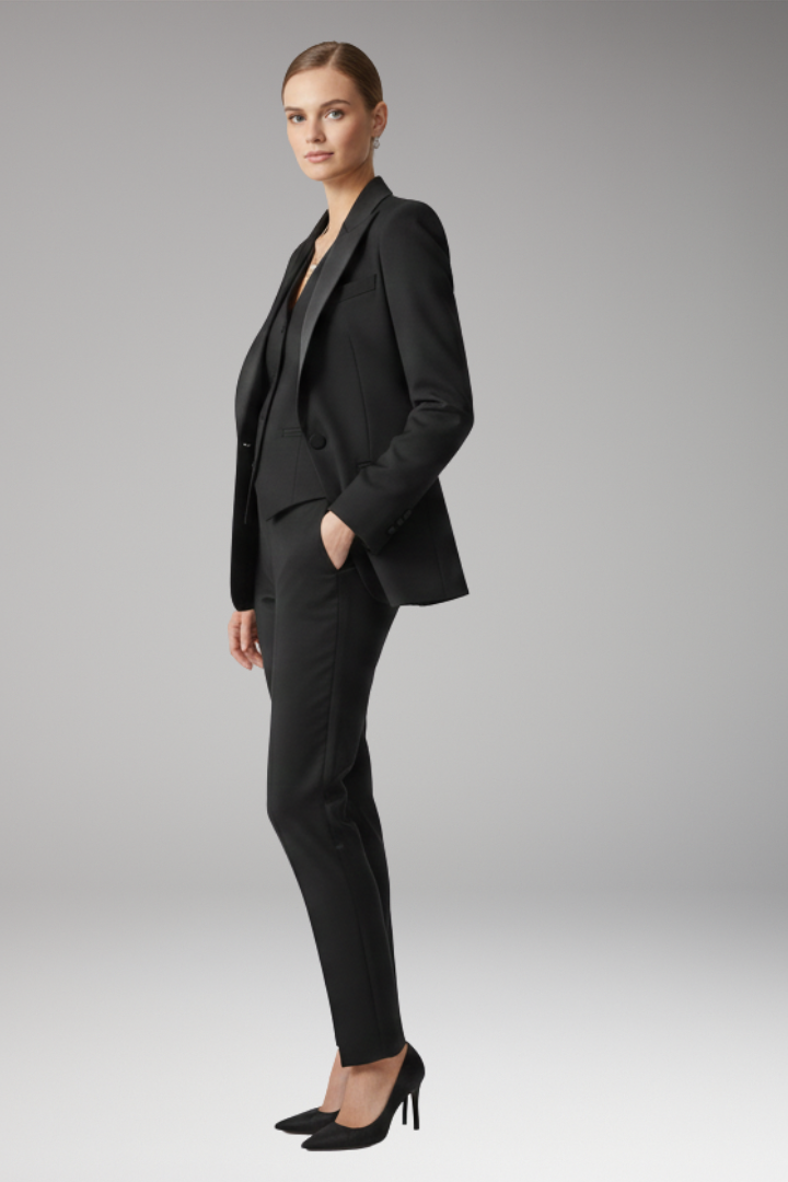 Tailleur Femme Trois Pièces Veste Col Cranté Gilet Pantalon Droit
