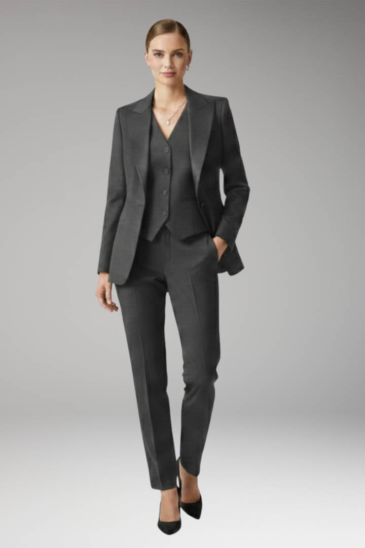 Tailleur Femme Trois Pièces Veste Col Cranté Gilet Pantalon Droit
