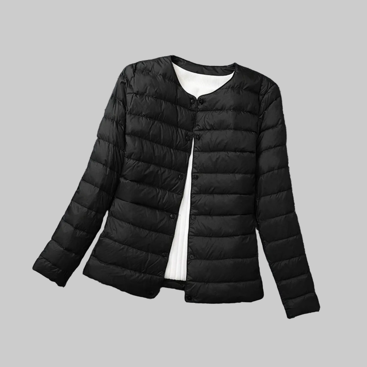 Doudoune Matelassée Femme sans Capuche, Fermeture Boutonnée