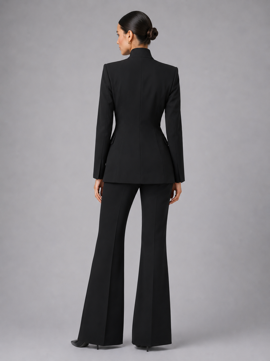 Tailleur Femme Blazer Sans Col et Pantalon Palazzo Minimaliste