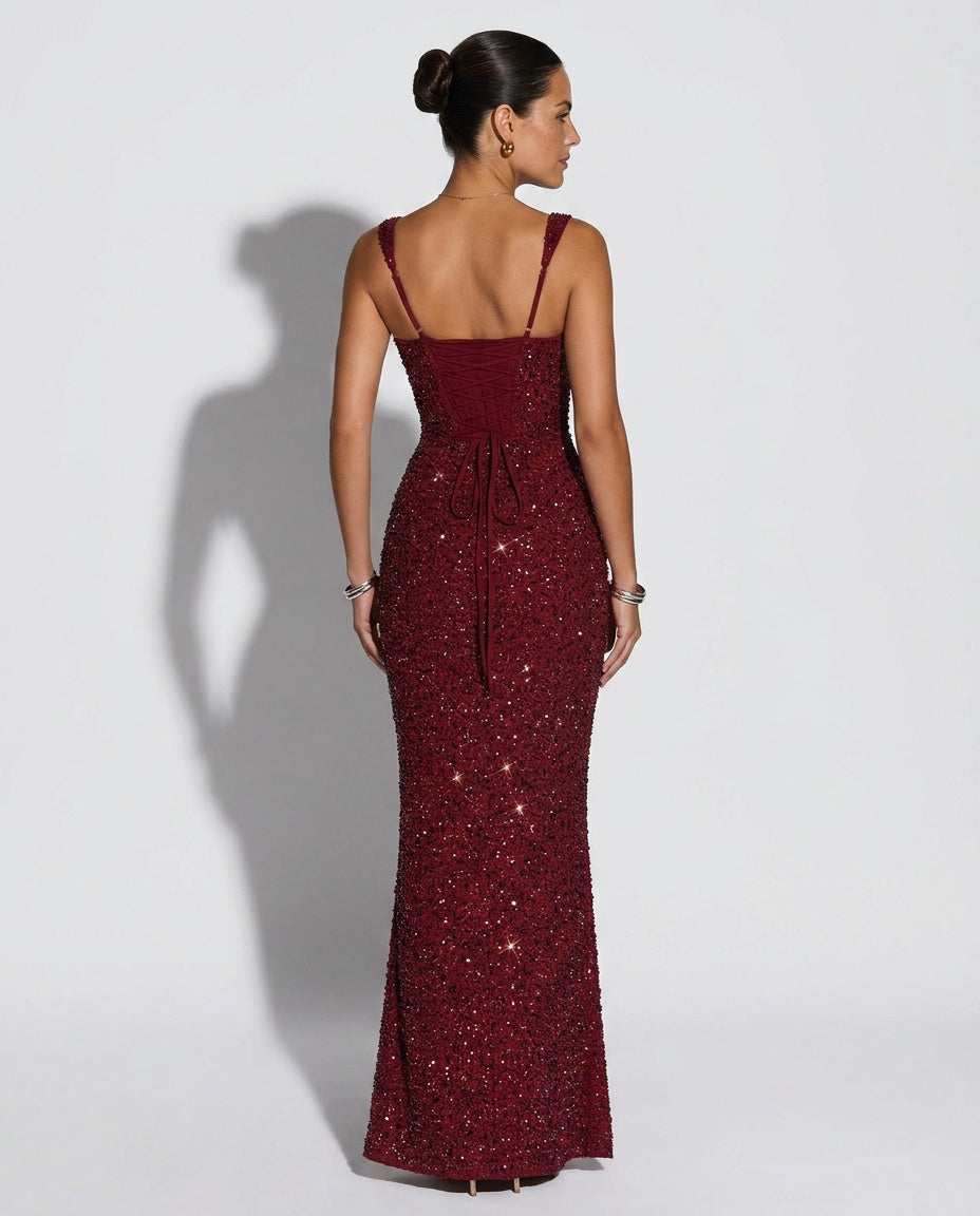 Robe Longue à Sequins Sans Manches - Robe de Soirée Maxi