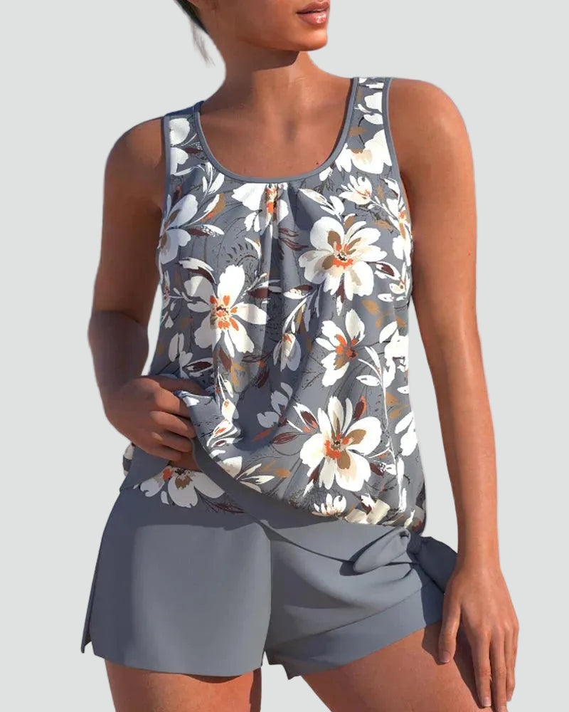 Maillot Tankini Femme Fleuri Deux Pièces Galbant