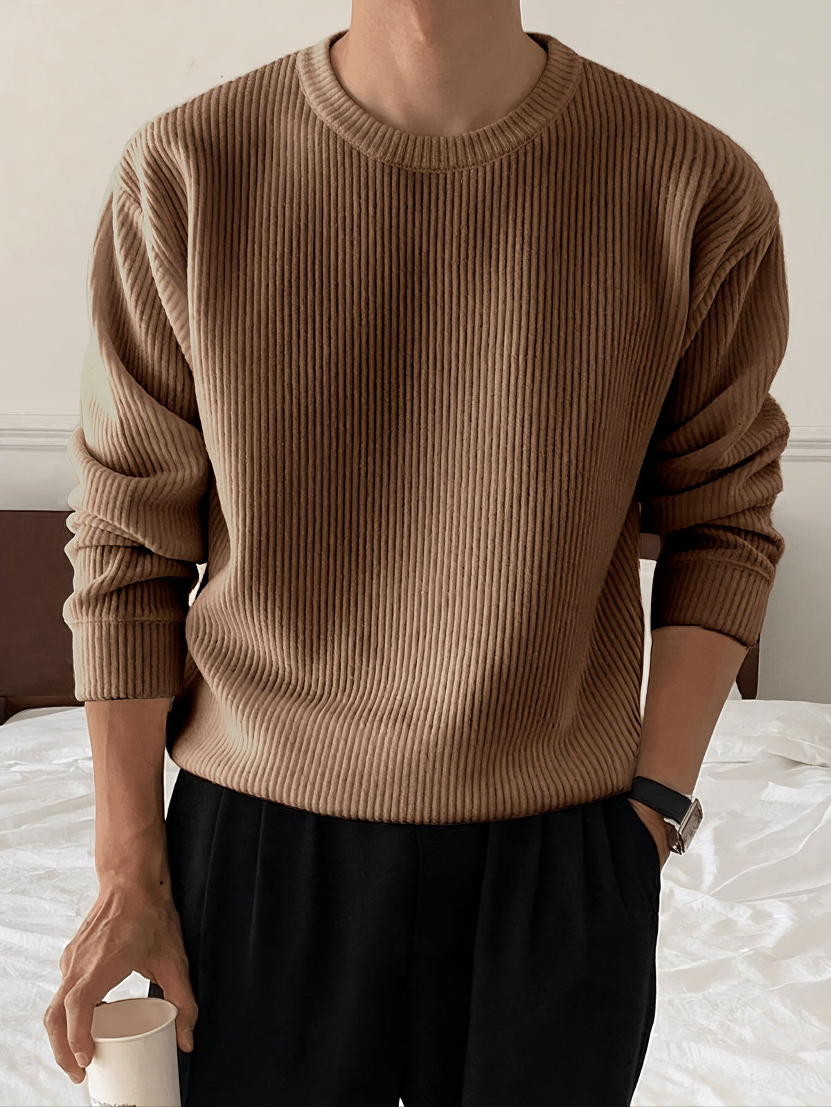 Pull Homme Col Rond Côtelé Coupe Ample