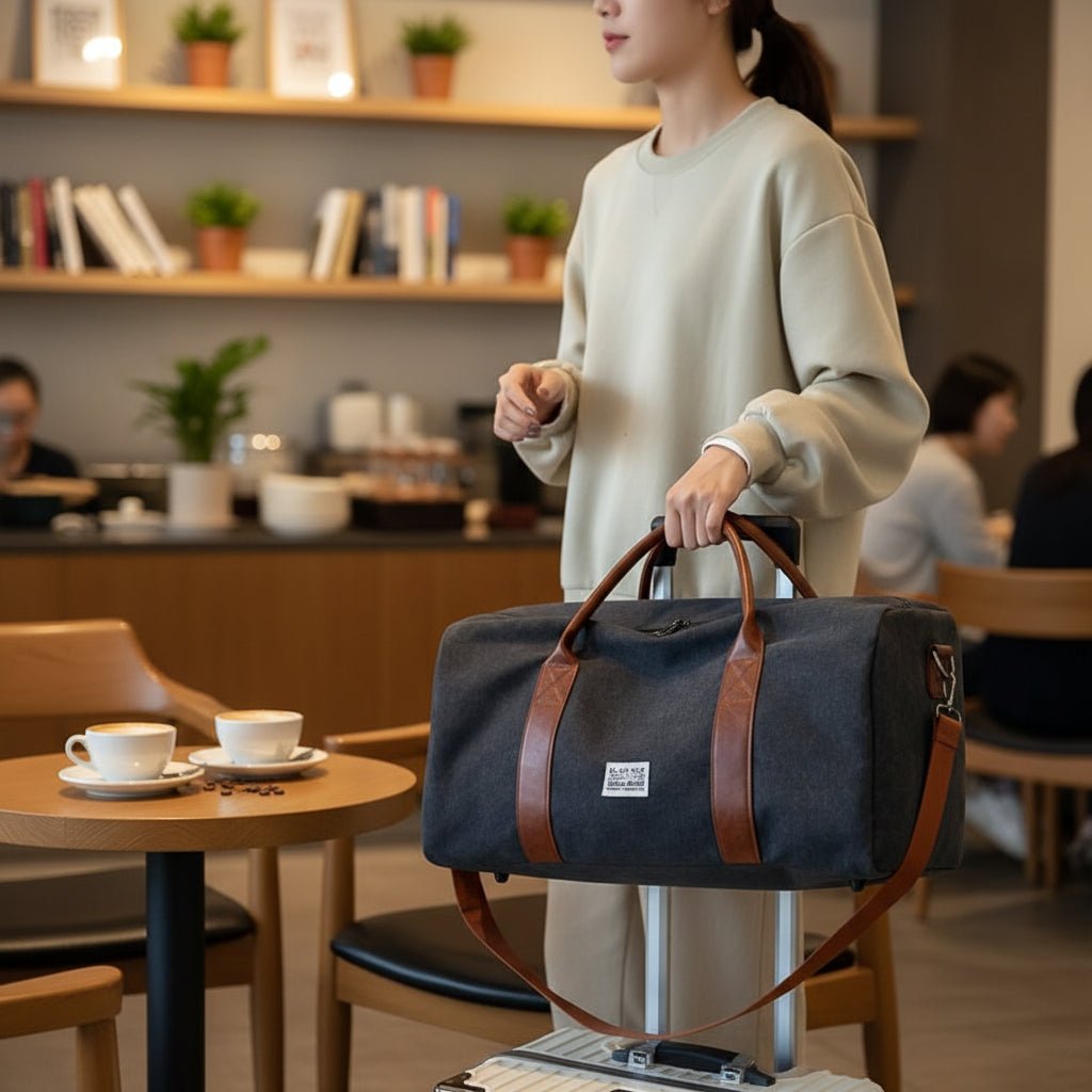 Sac de Voyage Weekender en Toile Vintage - Cuir et Compartiments Multiples