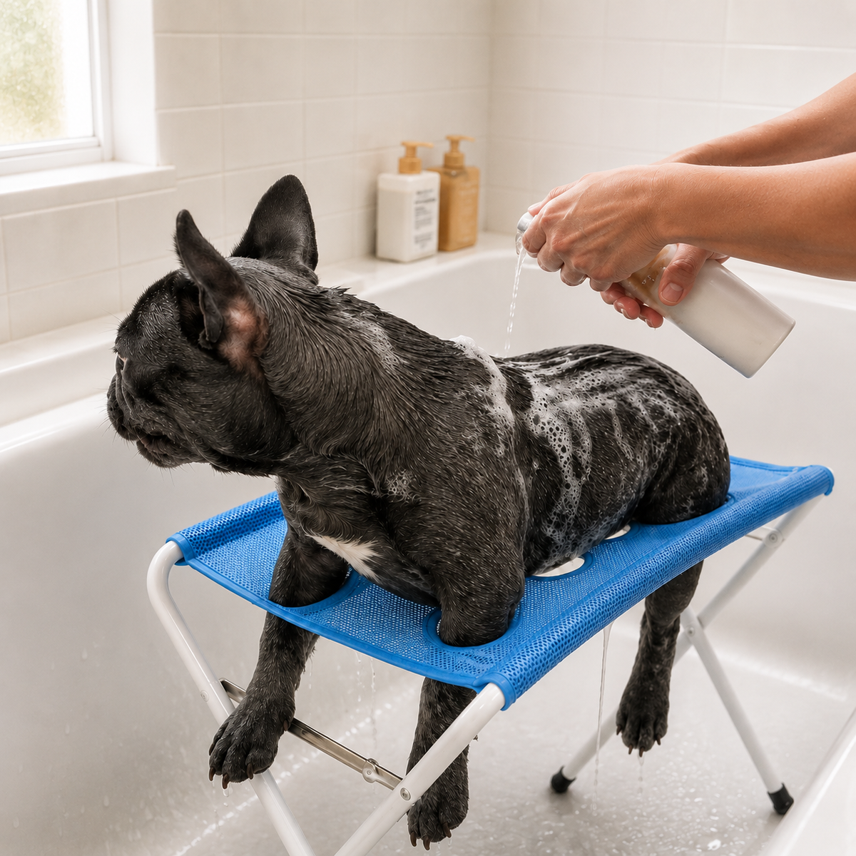 Plateforme de Bain Surélevée pour Chien Antidérapante en Acier Inoxydable