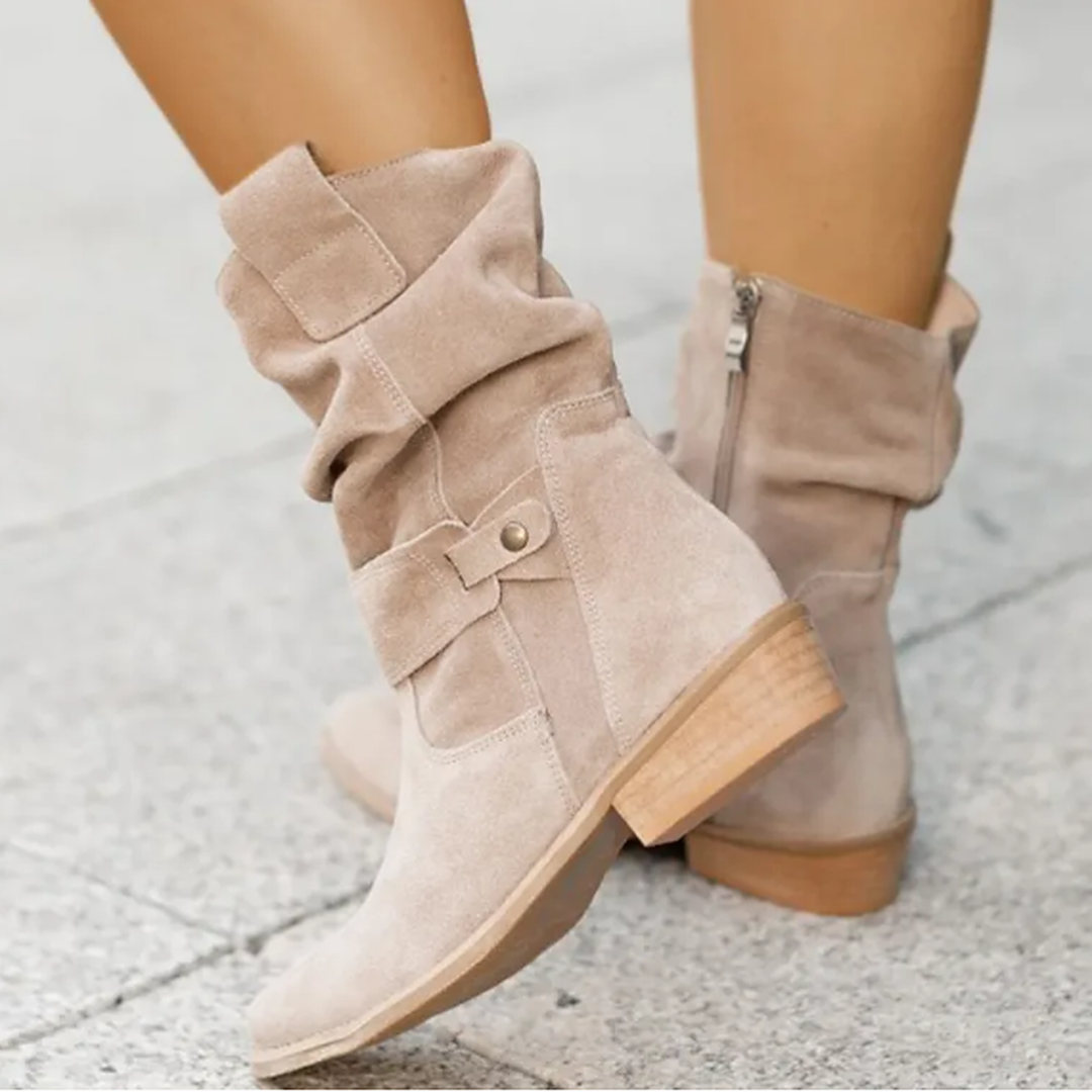 Women's Slouchy-Style Suede Ankle Boots with Side Zipper and Orthopedic Sole