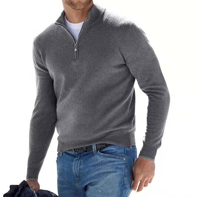 Pull Homme Col Montant Zippé à Finitions Côtelées