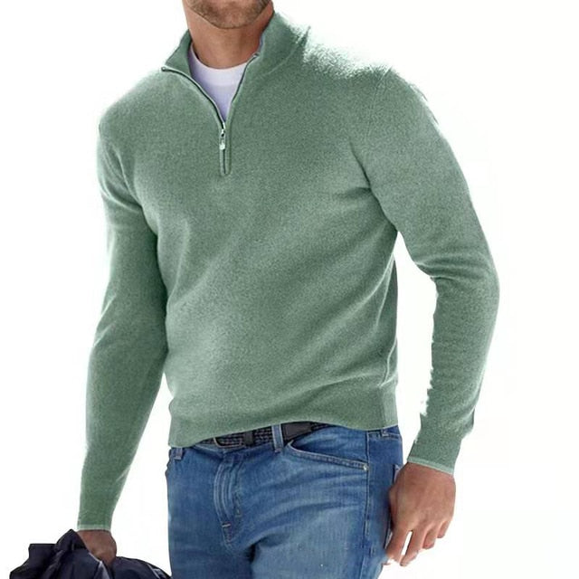 Pull Homme Col Montant Zippé à Finitions Côtelées