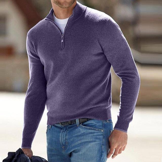 Pull Homme Col Montant Zippé à Finitions Côtelées