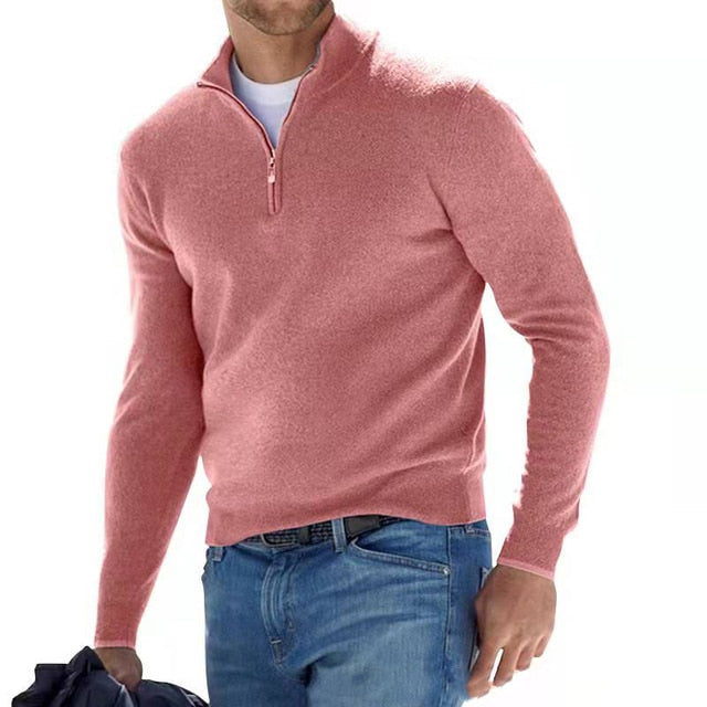 Pull Homme Col Montant Zippé à Finitions Côtelées