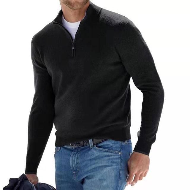 Pull Homme Col Montant Zippé à Finitions Côtelées