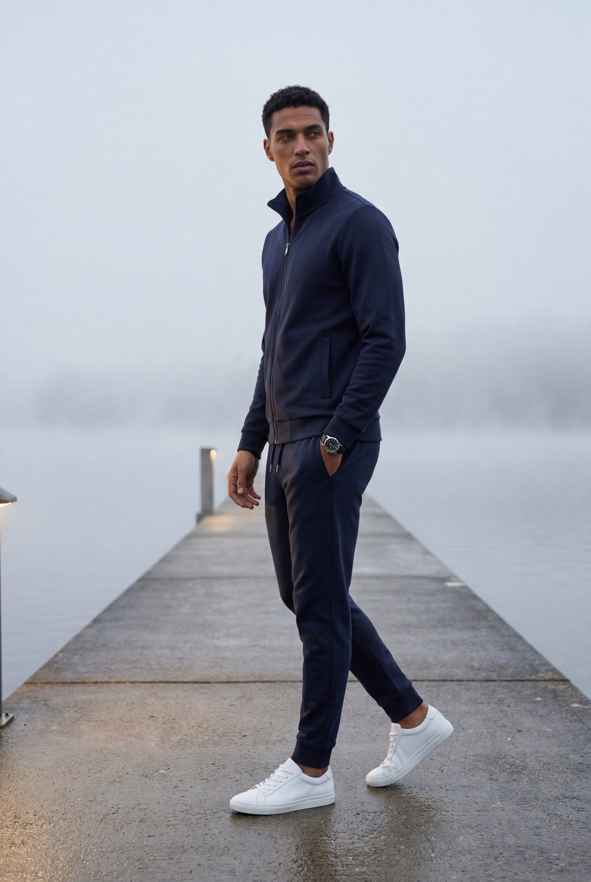 Black Black Zip-up Slim Tapered Track Suit Set - Men's suits - Photo 4