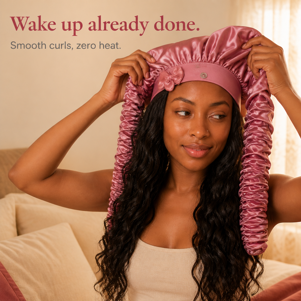 Bonnet de Nuit Satiné Cheveux Longs – Attache Bouton Réglable