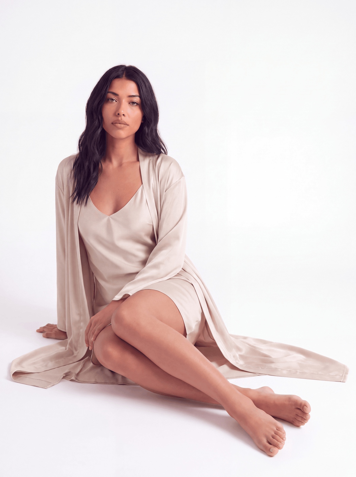 Ensemble Nuisette et Peignoir en Soie – Pyjama 2 Pièces Femme