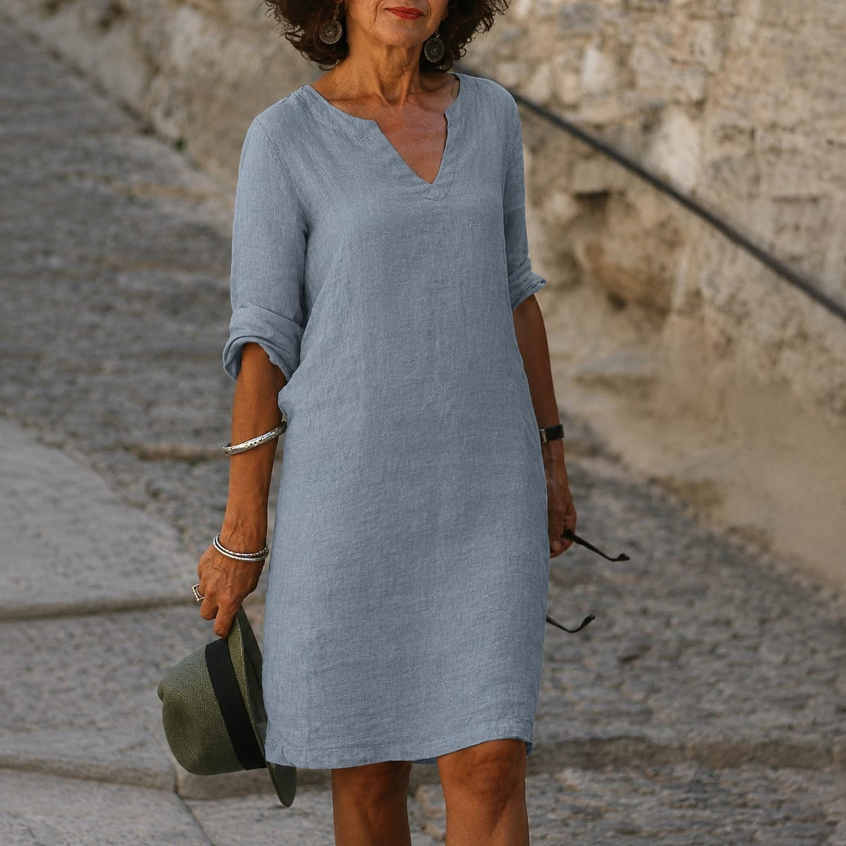 Artemisia Linen V Neck Summer Dress_3