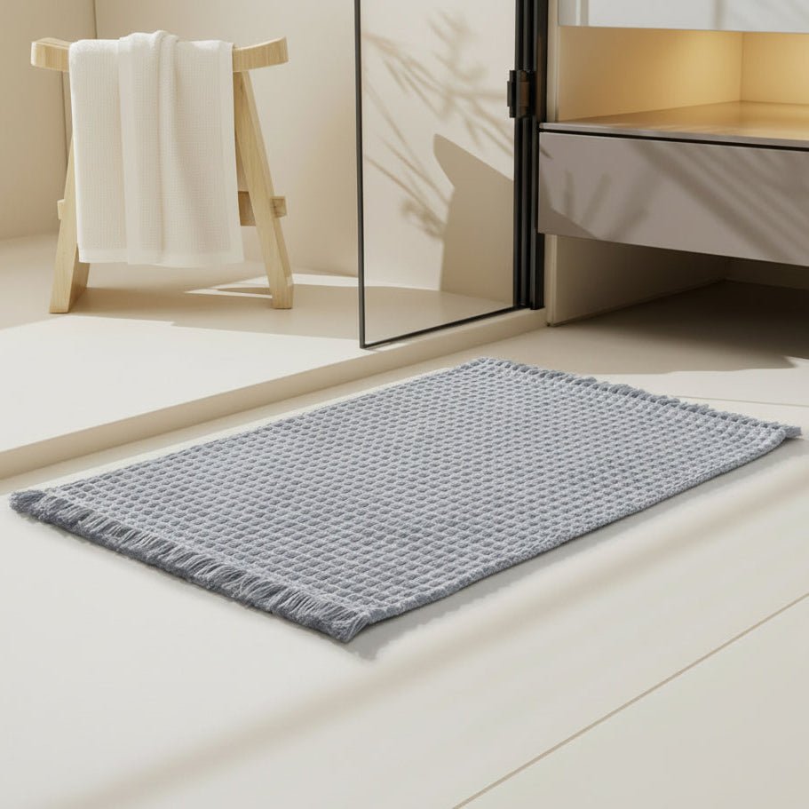 Alfombra de baño gruesa de microfibra – Gris, diseño moderno con base antideslizante para el baño o la ducha