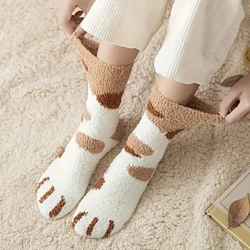 Chaussettes Femme Pattes de Chat Brodées - Coton Pelucheux