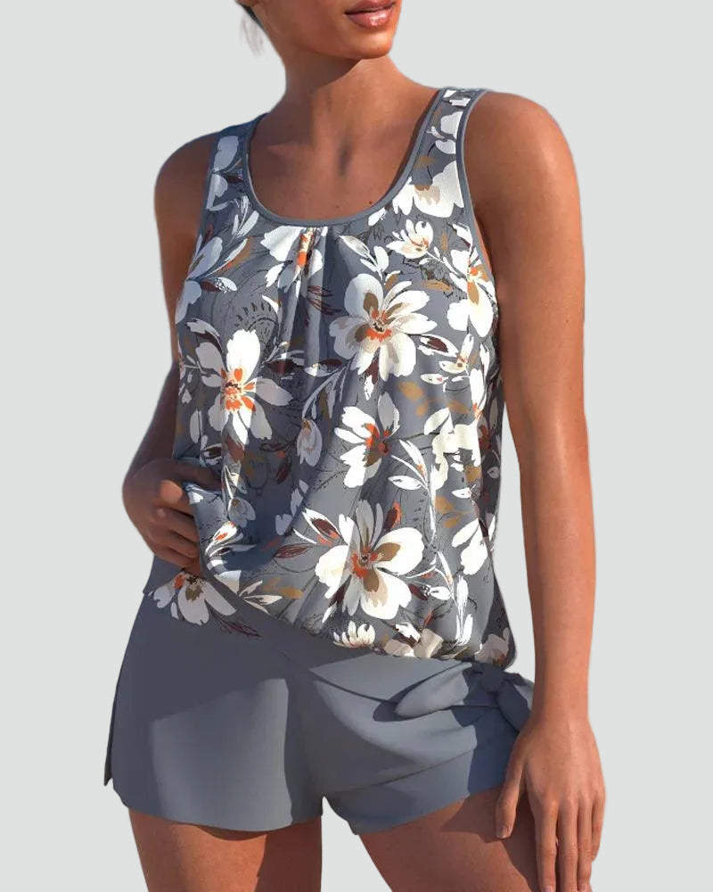 Maillot Tankini Femme Fleuri Deux Pièces Galbant