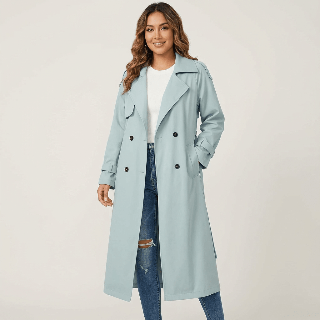 Trench-Coat Long Femme Coupe Ceinturée
