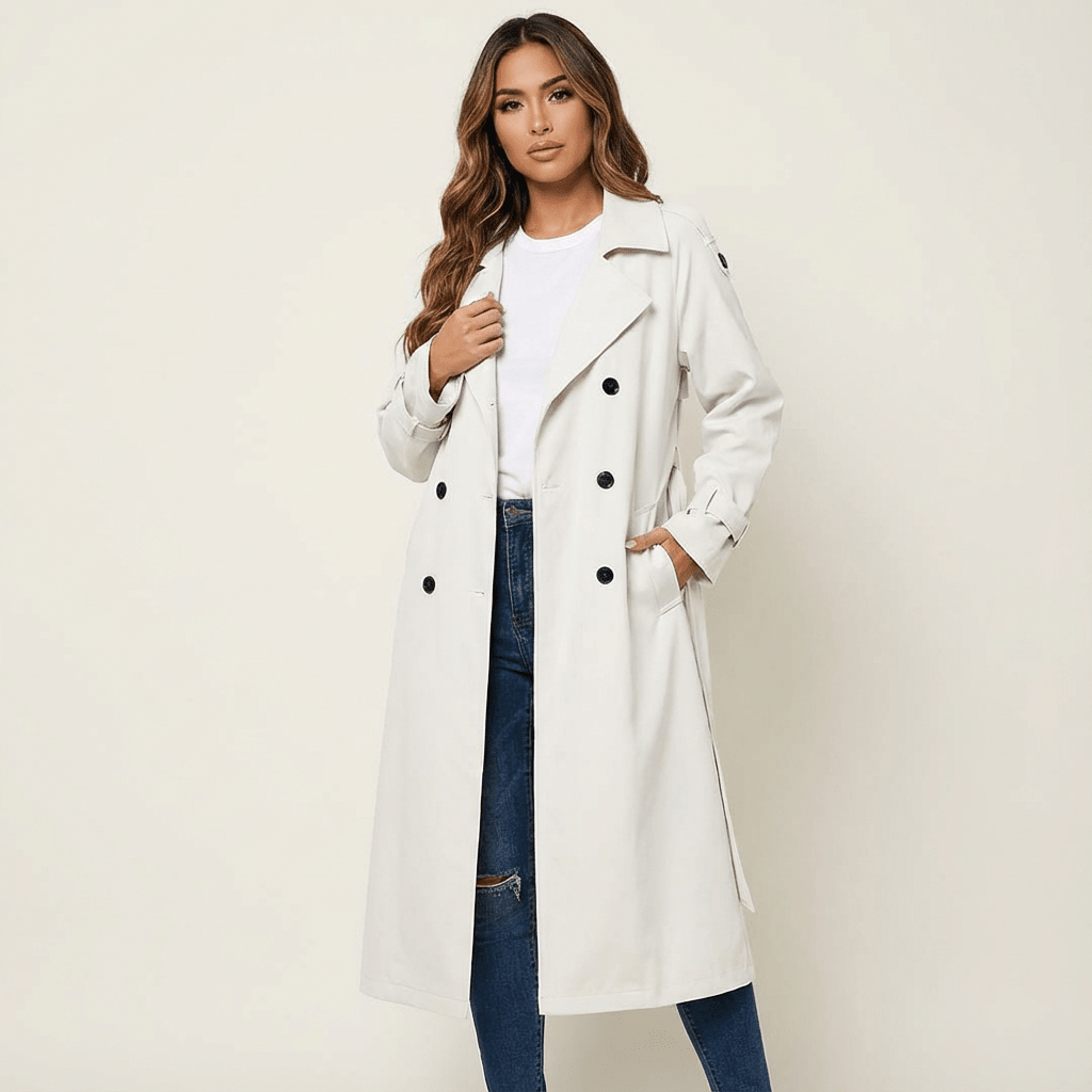 Trench-Coat Long Femme Coupe Ceinturée