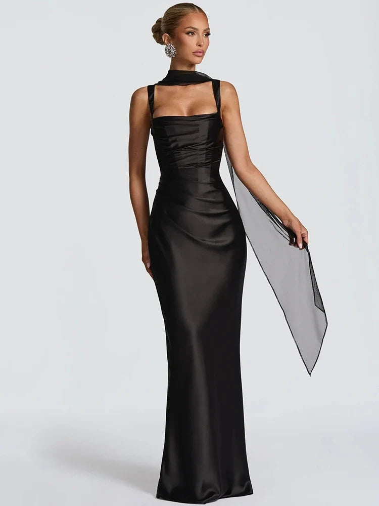 Robe Maxi Femme sans Manches pour Mariage, Dos Nu avec Lien