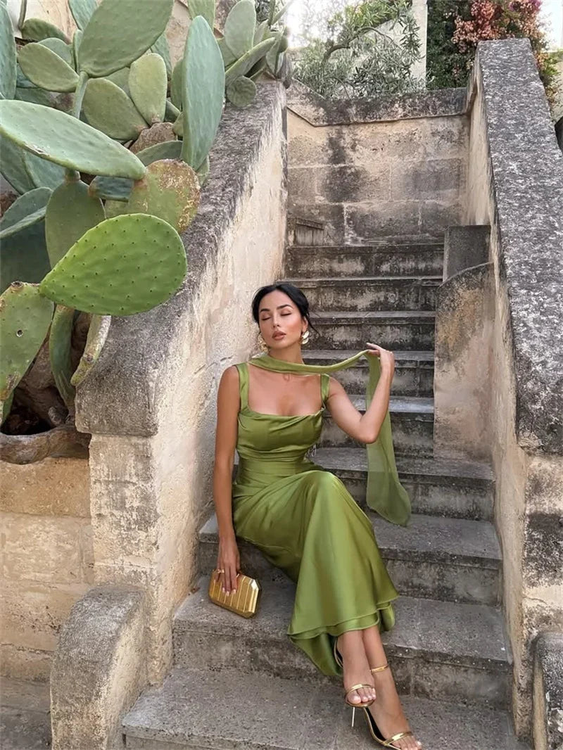 Robe Maxi Femme sans Manches pour Mariage, Dos Nu avec Lien